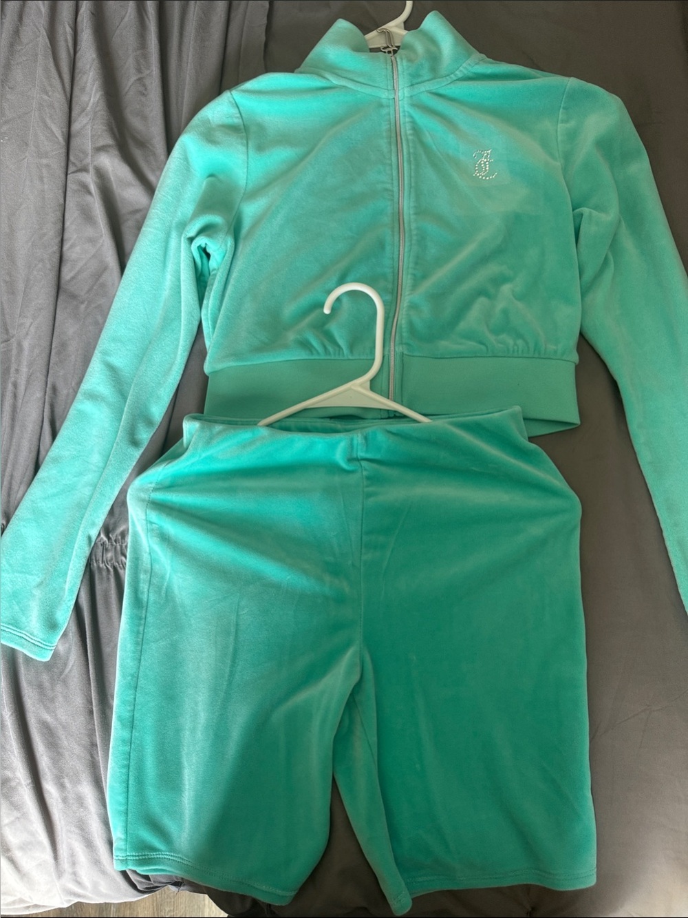 Juicy Couture Teal Velour Zip Jacket and Shorts Set